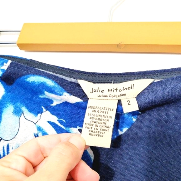 Julie Mitchell Fit Flare Maxi Skirt Blue Tropical Floral Linen Blend Lighweight - Picture 7 of 10